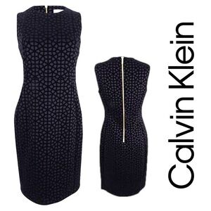 Calvin Klein Black Sheath Flocked with Velvet Cocktail Dress -‎ Size 12 - 336